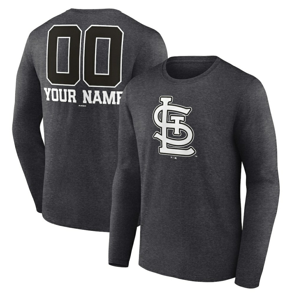 St. Louis Cardinals Personalized Monochrome Name & Number Long Sleeve T-Shirt Charcoal