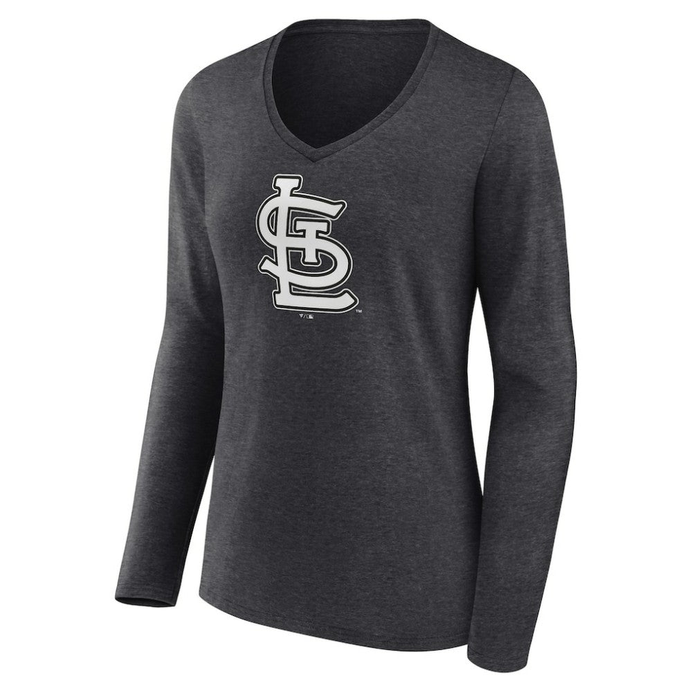 St. Louis Cardinals Women's Personalized Monochrome Name & Number Long Sleeve V-Neck T-Shirt Charcoal
