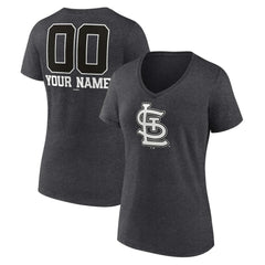 St. Louis Cardinals Women's Personalized Monochrome Name & Number V-Neck T-Shirt Charcoal