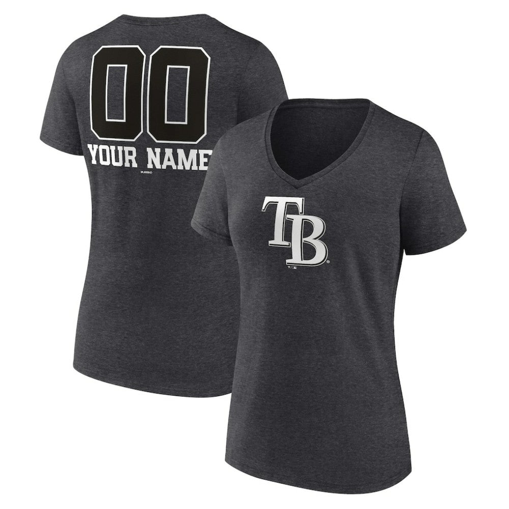 Tampa Bay Rays Women's Personalized Monochrome Name & Number V-Neck T-Shirt Charcoal