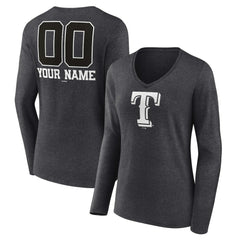 Texas Rangers Women's Personalized Monochrome Name & Number Long Sleeve V-Neck T-Shirt Charcoal