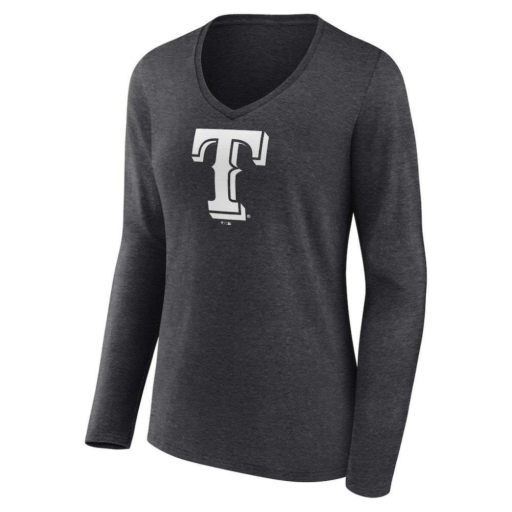 Texas Rangers Women's Personalized Monochrome Name & Number Long Sleeve V-Neck T-Shirt Charcoal