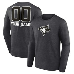 Toronto Blue Jays Personalized Monochrome Name & Number Long Sleeve T-Shirt Charcoal