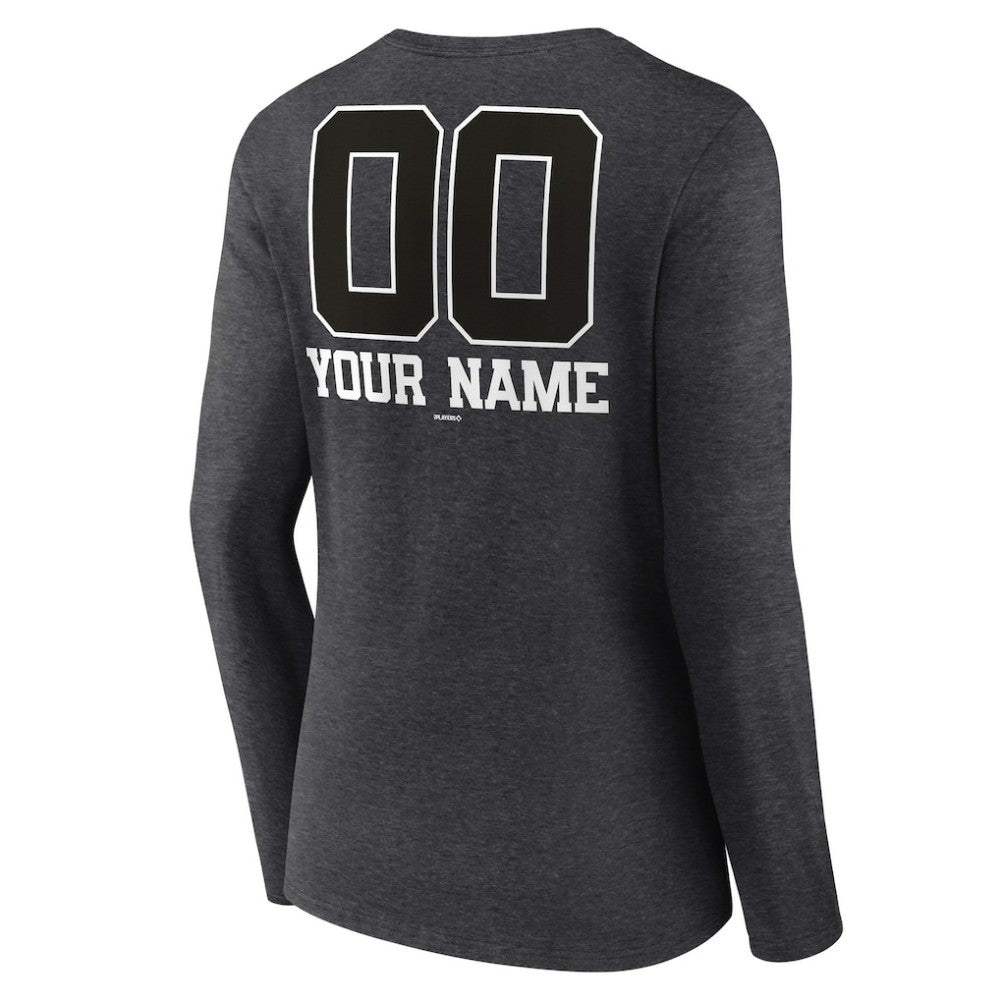 Toronto Blue Jays Women's Personalized Monochrome Name & Number Long Sleeve V-Neck T-Shirt Charcoal