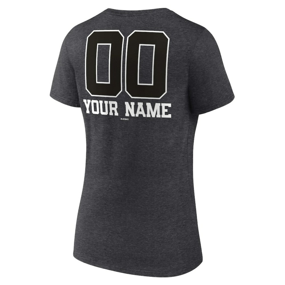 Toronto Blue Jays Women's Personalized Monochrome Name & Number V-Neck T-Shirt Charcoal