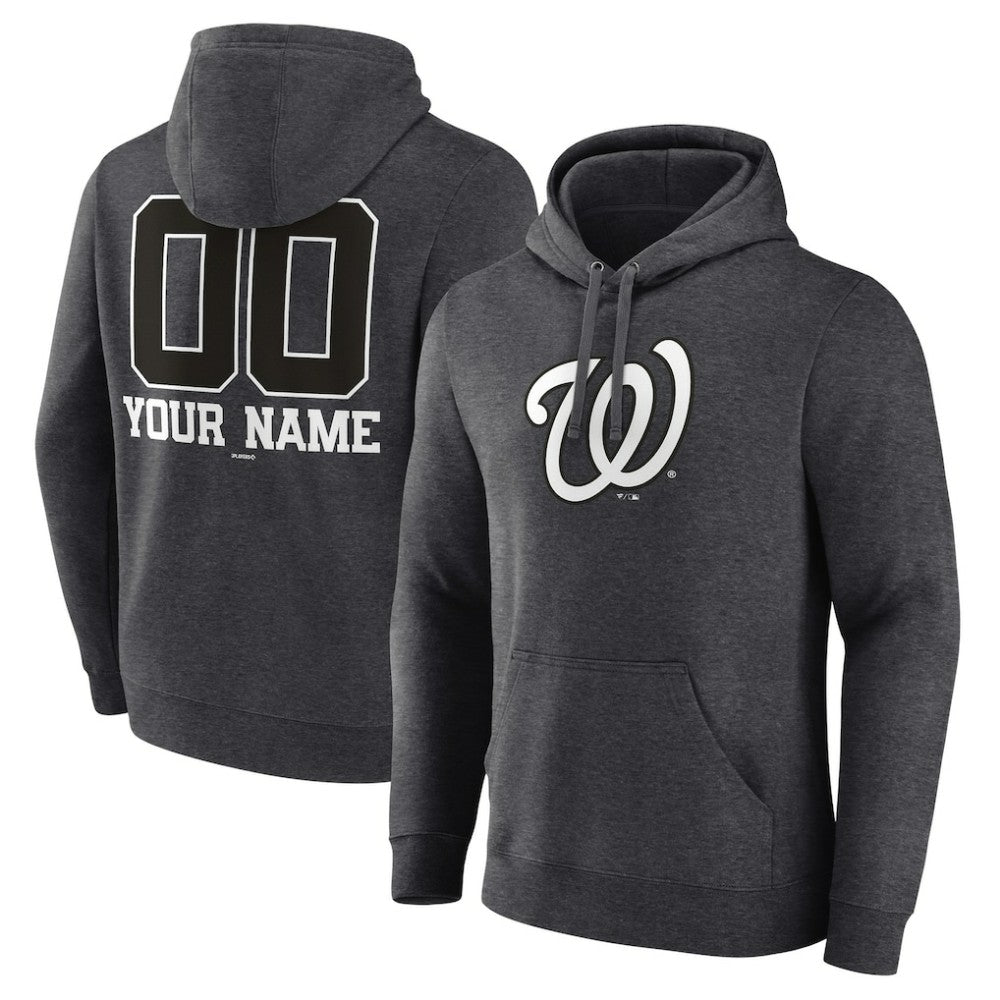 Washington Nationals Personalized Monochrome Name & Number Pullover Hoodie Charcoal