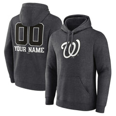 Washington Nationals Personalized Monochrome Name & Number Pullover Hoodie Charcoal
