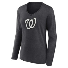 Washington Nationals Women's Personalized Monochrome Name & Number Long Sleeve V-Neck T-Shirt Charcoal