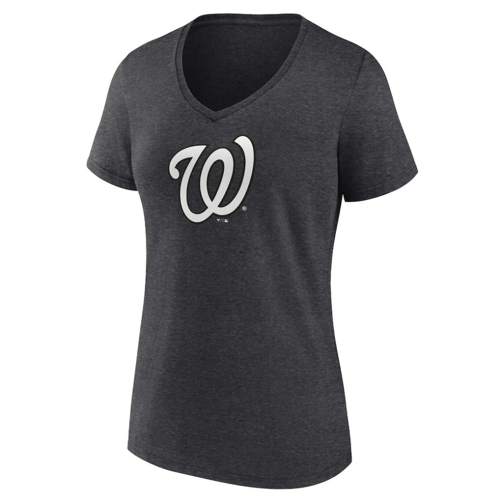 Washington Nationals Women's Personalized Monochrome Name & Number V-Neck T-Shirt Charcoal
