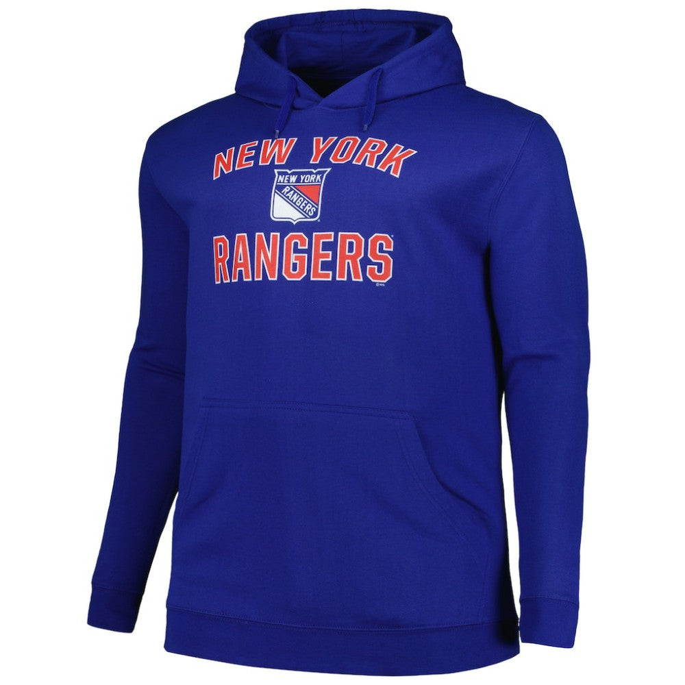 New York Rangers Profile Big & Tall Arch Over Logo Pullover Hoodie - Blue Hoodies