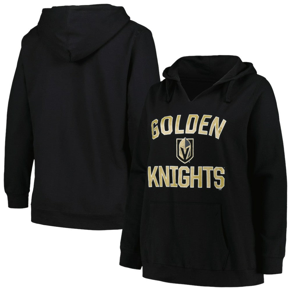 Vegas Golden Knights Profile Women's Plus Size Arch Over Logo Pullover Hoodie - Black Hoodies