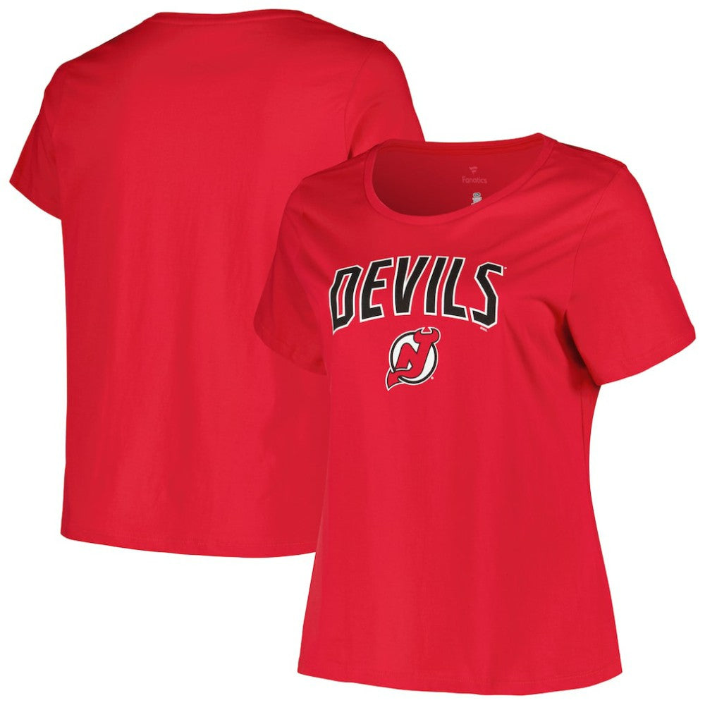 New Jersey Devils Profile Women's Plus Size Arch Over Logo T-Shirt - Red T-shirts