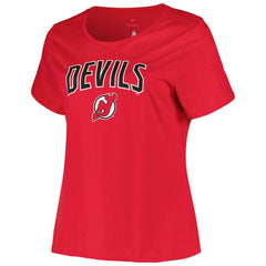 New Jersey Devils Profile Women's Plus Size Arch Over Logo T-Shirt - Red T-shirts