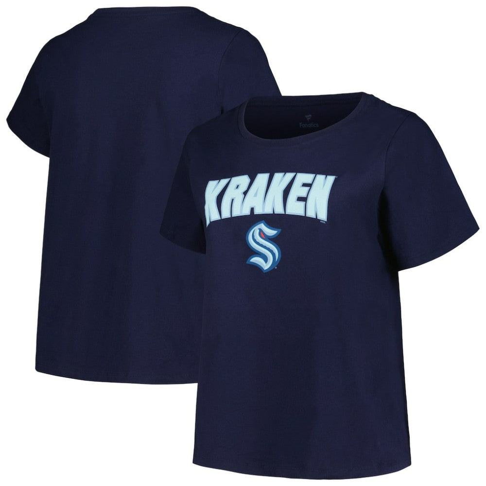 Seattle Kraken Profile Women's Plus Size Arch Over Logo T-Shirt - Deep Sea Blue T-shirts