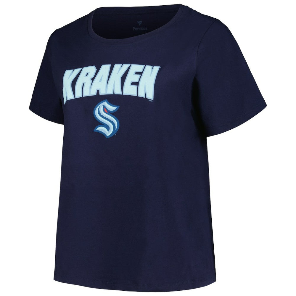 Seattle Kraken Profile Women's Plus Size Arch Over Logo T-Shirt - Deep Sea Blue T-shirts