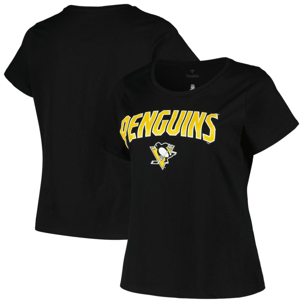 Pittsburgh Penguins Profile Women's Plus Size Arch Over Logo T-Shirt - Black T-shirts