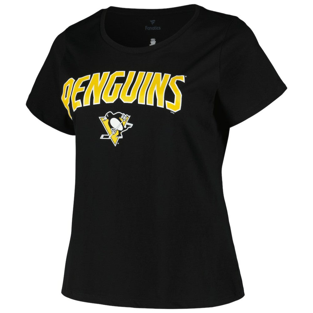 Pittsburgh Penguins Profile Women's Plus Size Arch Over Logo T-Shirt - Black T-shirts