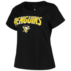 Pittsburgh Penguins Profile Women's Plus Size Arch Over Logo T-Shirt - Black T-shirts