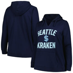 Seattle Kraken Profile Women's Plus Size Arch Over Logo Pullover Hoodie - Deep Sea Blue Hoodies