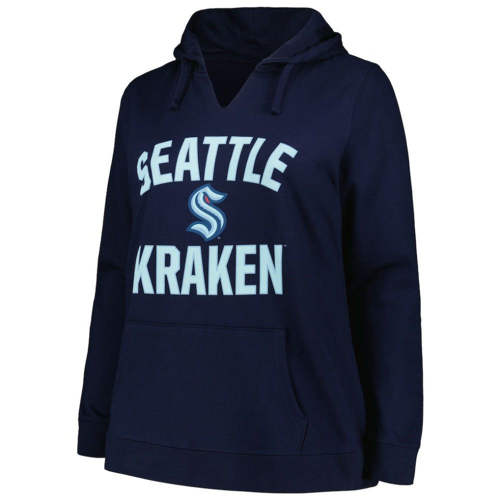 Seattle Kraken Profile Women's Plus Size Arch Over Logo Pullover Hoodie - Deep Sea Blue Hoodies
