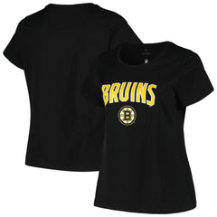 Boston Bruins Profile Women's Plus Size Arch Over Logo T-Shirt - Black T-shirts