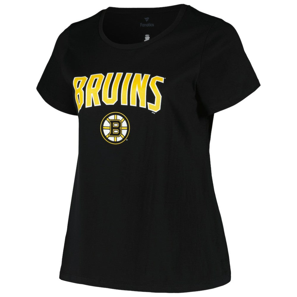 Boston Bruins Profile Women's Plus Size Arch Over Logo T-Shirt - Black T-shirts