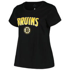 Boston Bruins Profile Women's Plus Size Arch Over Logo T-Shirt - Black T-shirts