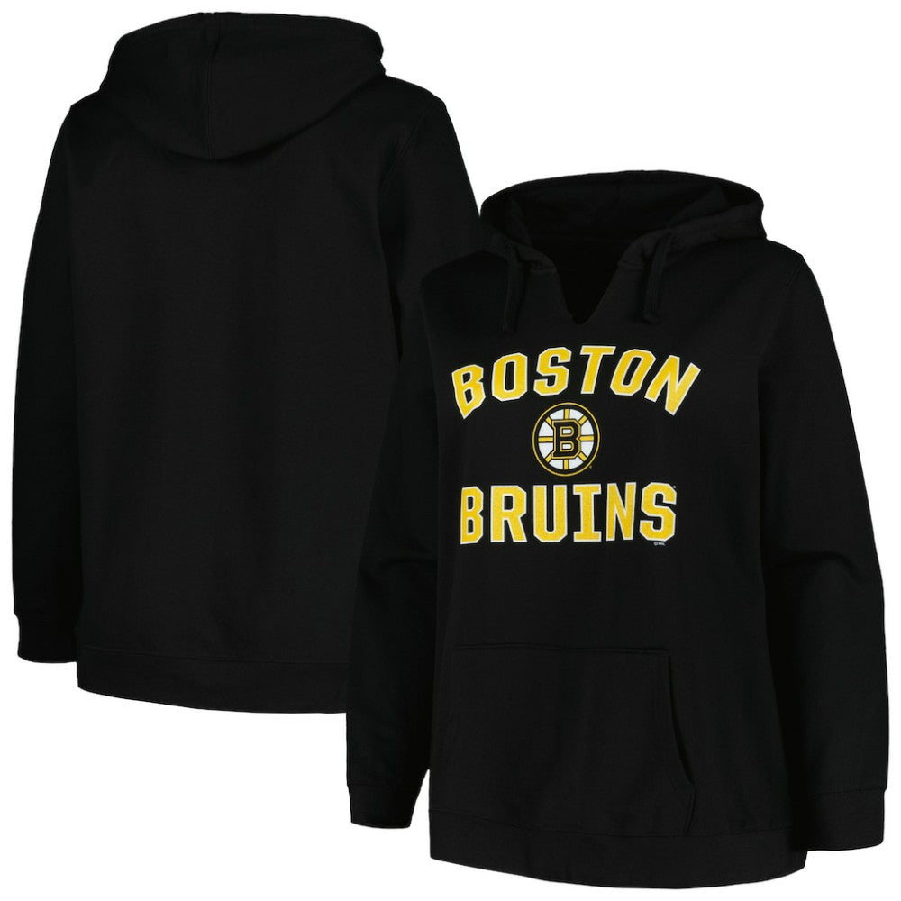 Boston Bruins Profile Women's Plus Size Arch Over Logo Pullover Hoodie - Black Hoodies