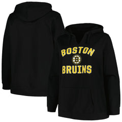 Boston Bruins Profile Women's Plus Size Arch Over Logo Pullover Hoodie - Black Hoodies