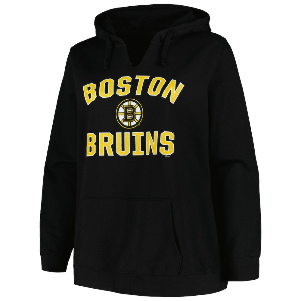 Boston Bruins Profile Women's Plus Size Arch Over Logo Pullover Hoodie - Black Hoodies