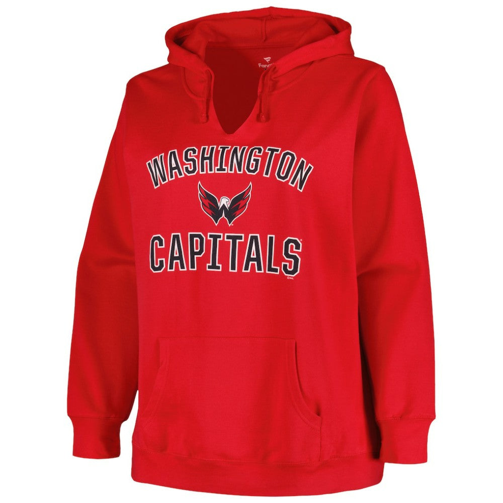 Washington Capitals Profile Women's Plus Size Arch Over Logo Pullover Hoodie - Red Hoodies
