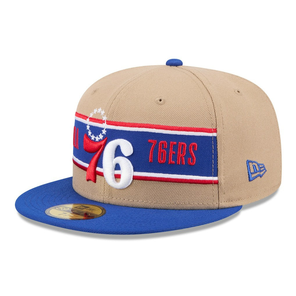 Philadelphia 76ers 2024 NBA Draft 59FIFTY Fitted Hat - Tan/Royal shop
