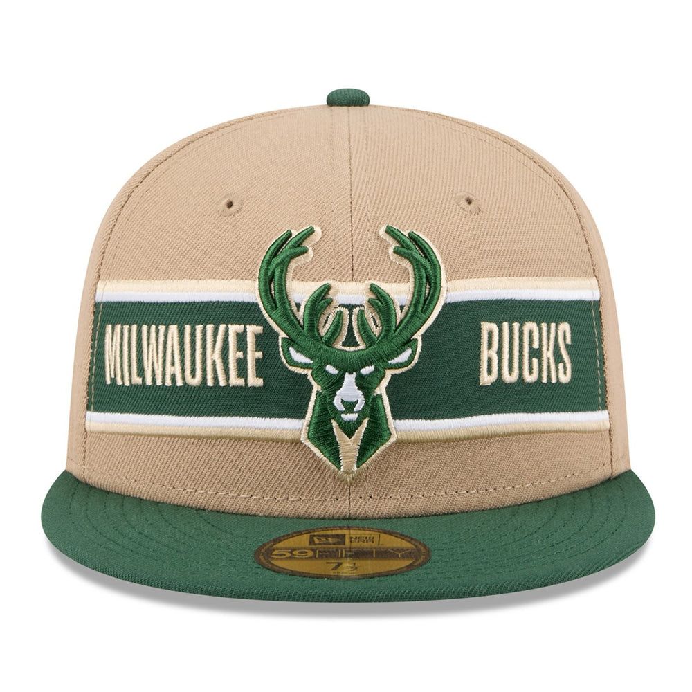 Milwaukee Bucks 2024 NBA Draft 59FIFTY Fitted Hat - Tan/Hunter Green on sale