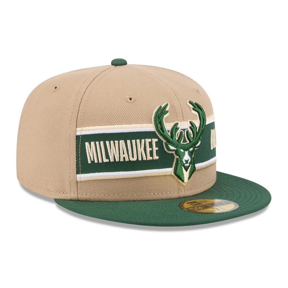 Milwaukee Bucks 2024 NBA Draft 59FIFTY Fitted Hat - Tan/Hunter Green on sale