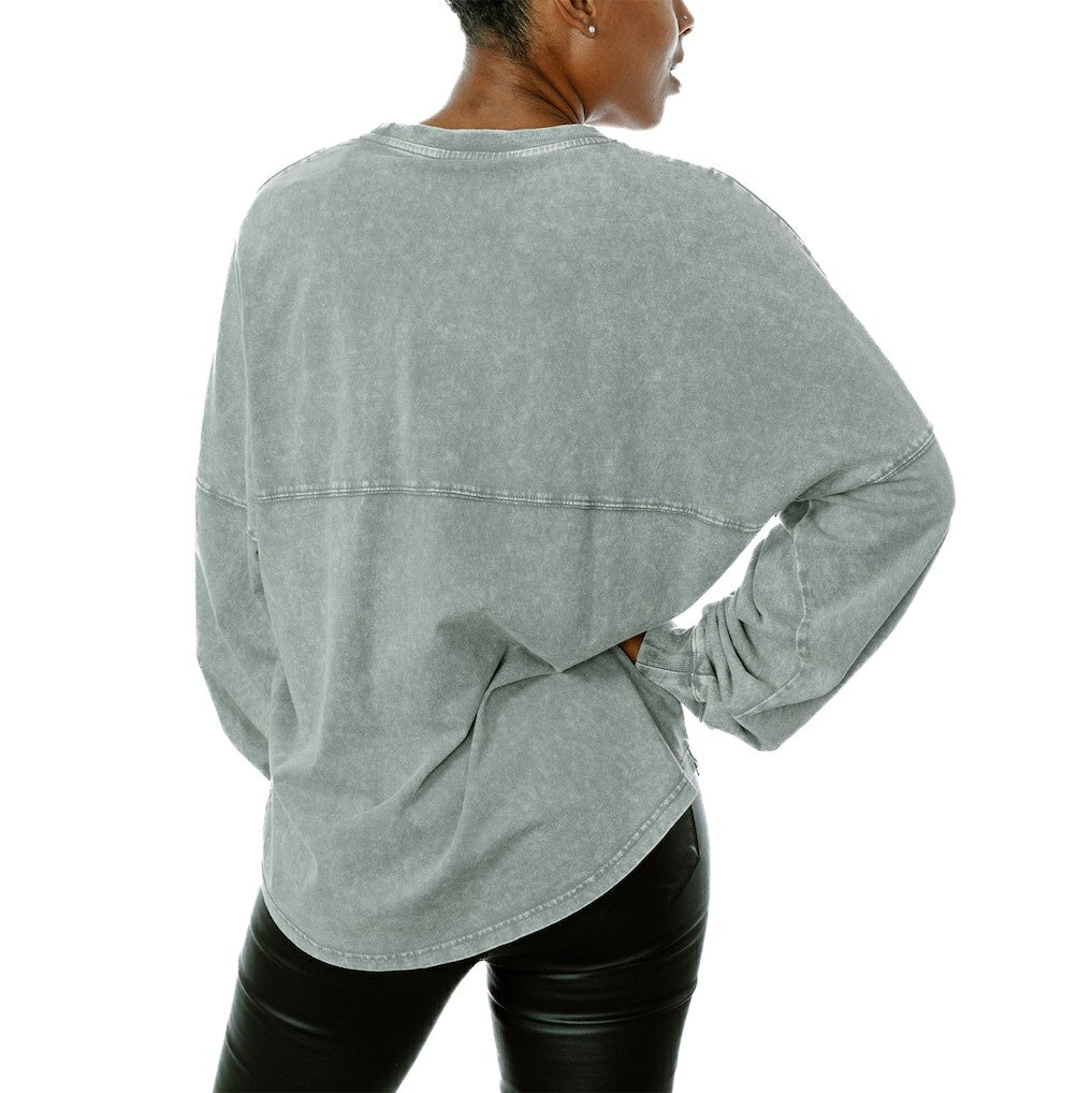 Minnesota Vikings Gameday Couture Women's Snow Wash Oversized Long Sleeve T-Shirt – Gray discount