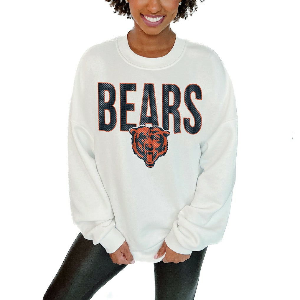 Chicago Bears Gameday Couture Women's Just Go With It Oversized Long Sleeve Crewneck Sweatshirt – White outlet