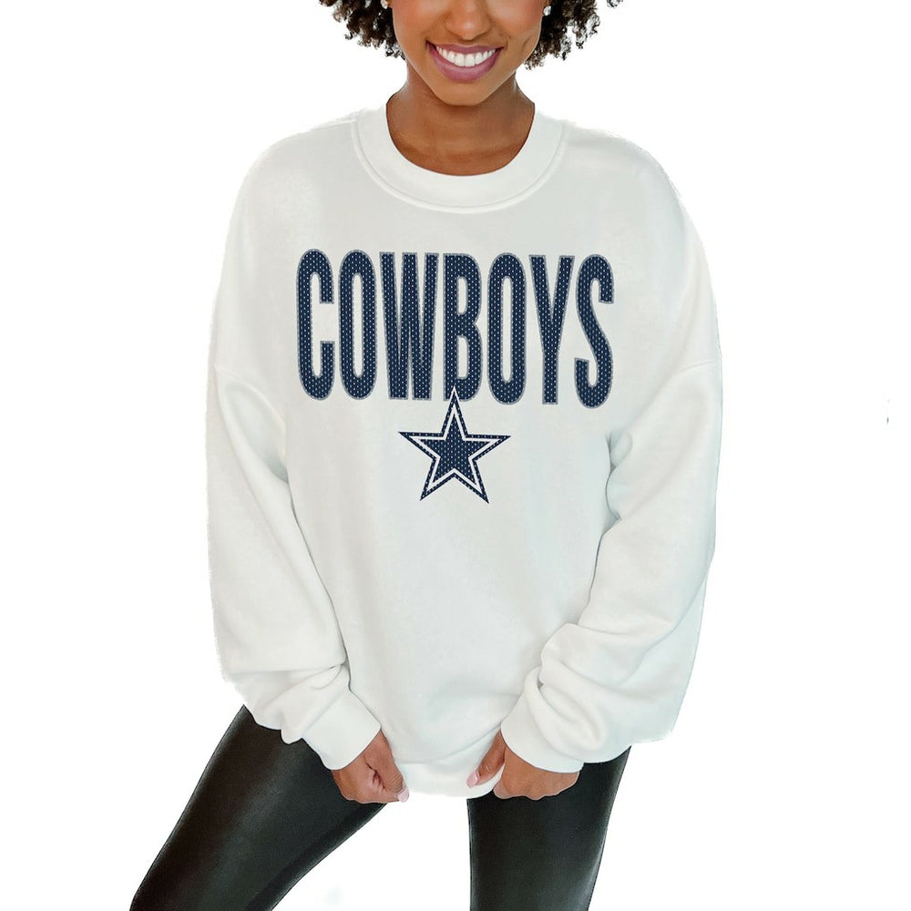 Dallas Cowboys Gameday Couture Women's Just Go With It Oversized Long Sleeve Crewneck Sweatshirt – White discount