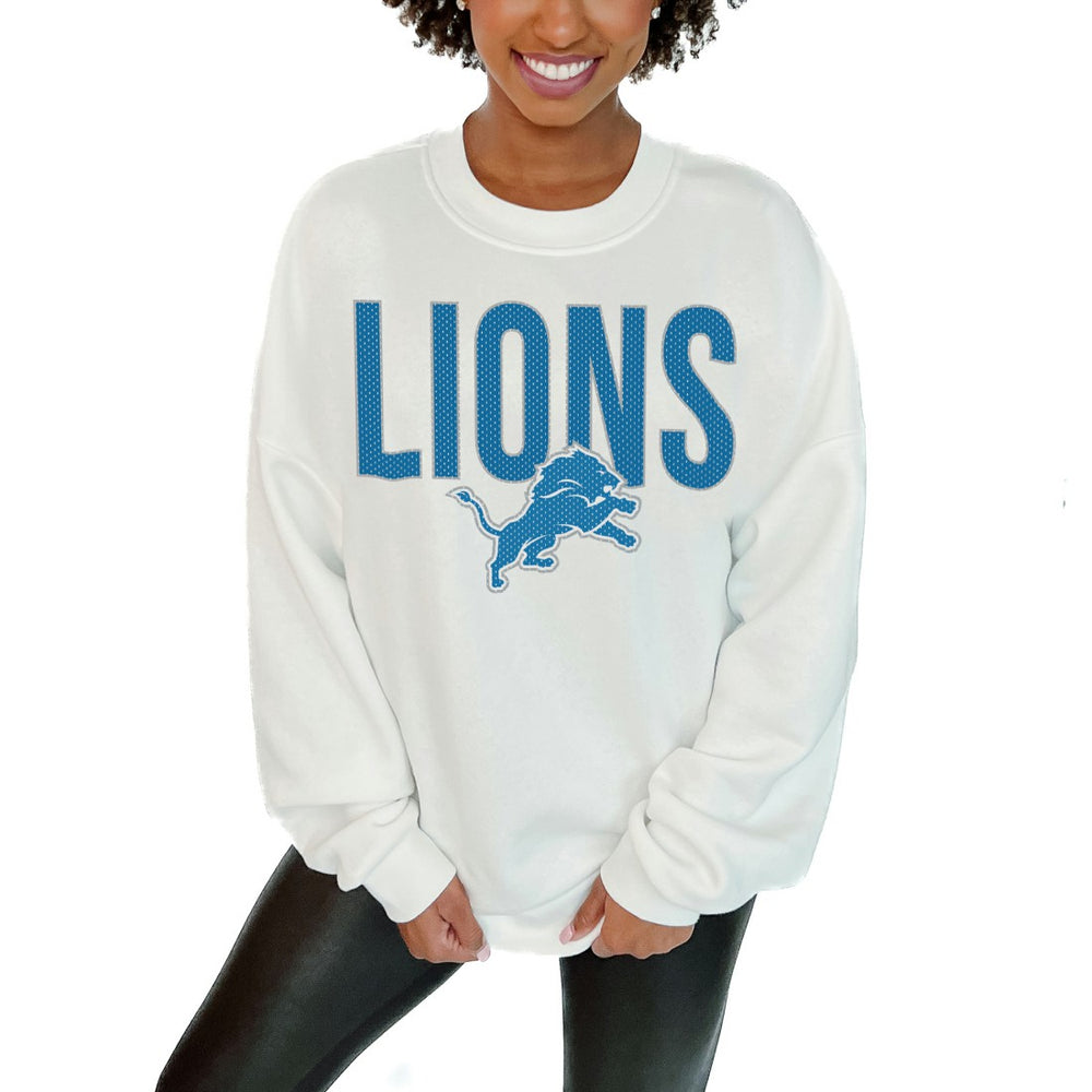 Detroit Lions Gameday Couture Women's Just Go With It Oversized Long Sleeve Crewneck Sweatshirt – White sale