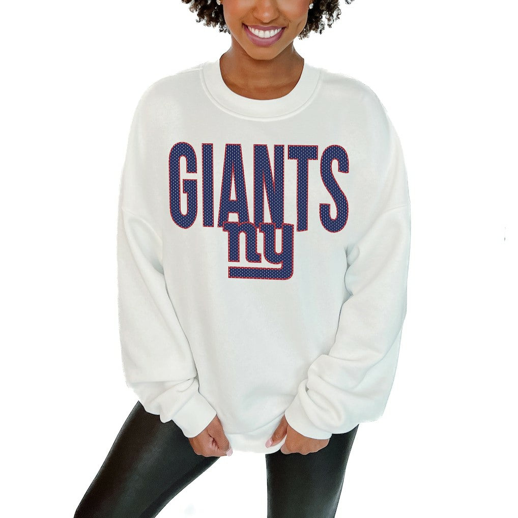New York Giants Gameday Couture Women's Just Go With It Oversized Long Sleeve Crewneck Sweatshirt – White sale