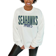 Seattle Seahawks Gameday Couture Women's Just Go With It Oversized Long Sleeve Crewneck Sweatshirt – White online