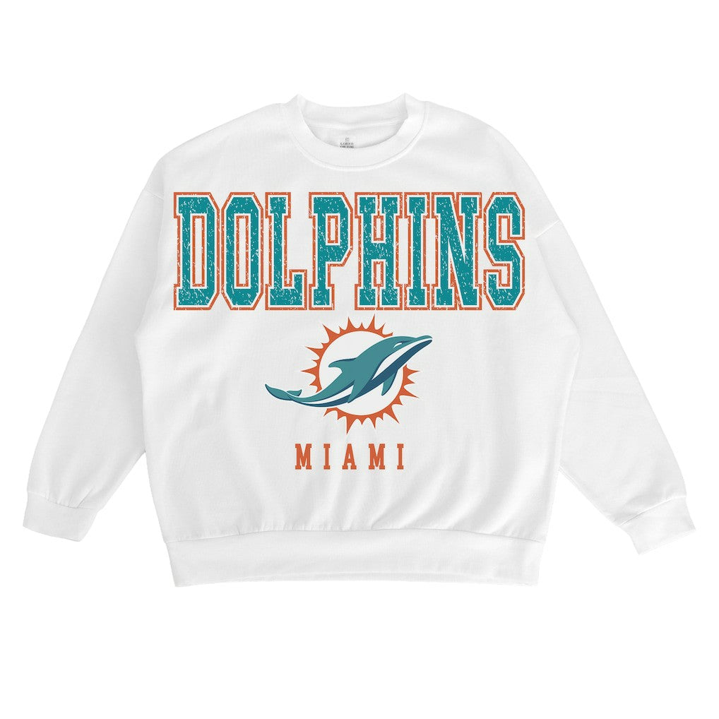 Miami Dolphins Gameday Couture Women's Sunday Drives Oversized Crewneck Pullover Sweatshirt – White outlet