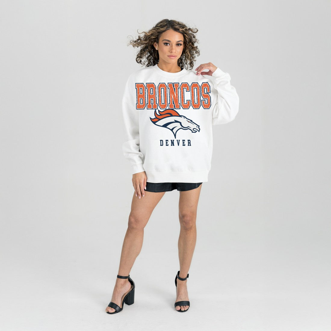 Denver Broncos Gameday Couture Women's Sunday Drives Oversized Crewneck Pullover Sweatshirt – White outlet
