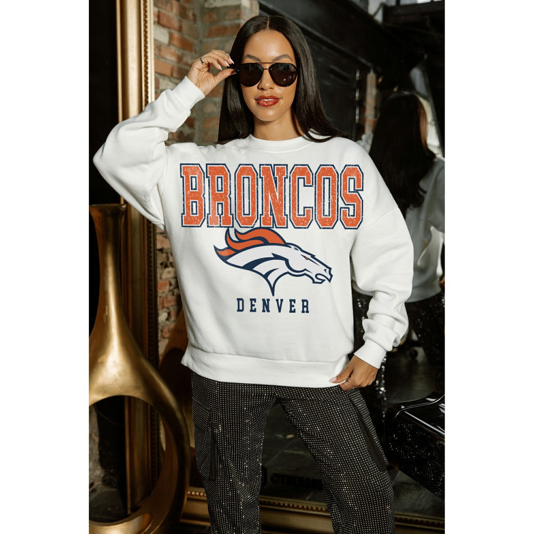 Denver Broncos Gameday Couture Women's Sunday Drives Oversized Crewneck Pullover Sweatshirt – White outlet