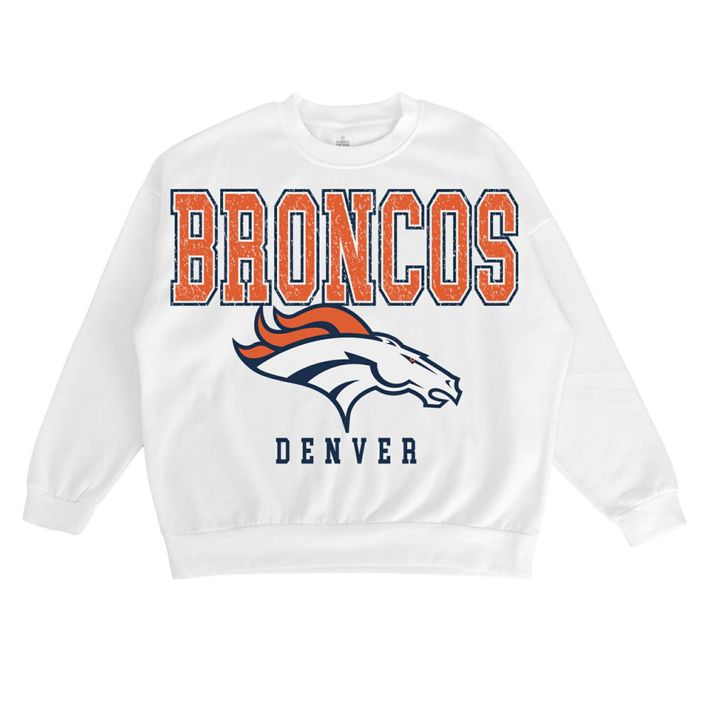Denver Broncos Gameday Couture Women's Sunday Drives Oversized Crewneck Pullover Sweatshirt – White outlet