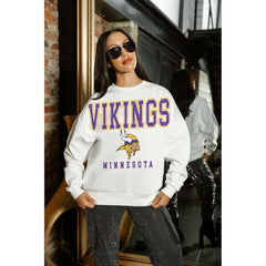 Minnesota Vikings Gameday Couture Women's Sunday Drives Oversized Crewneck Pullover Sweatshirt – White outlet