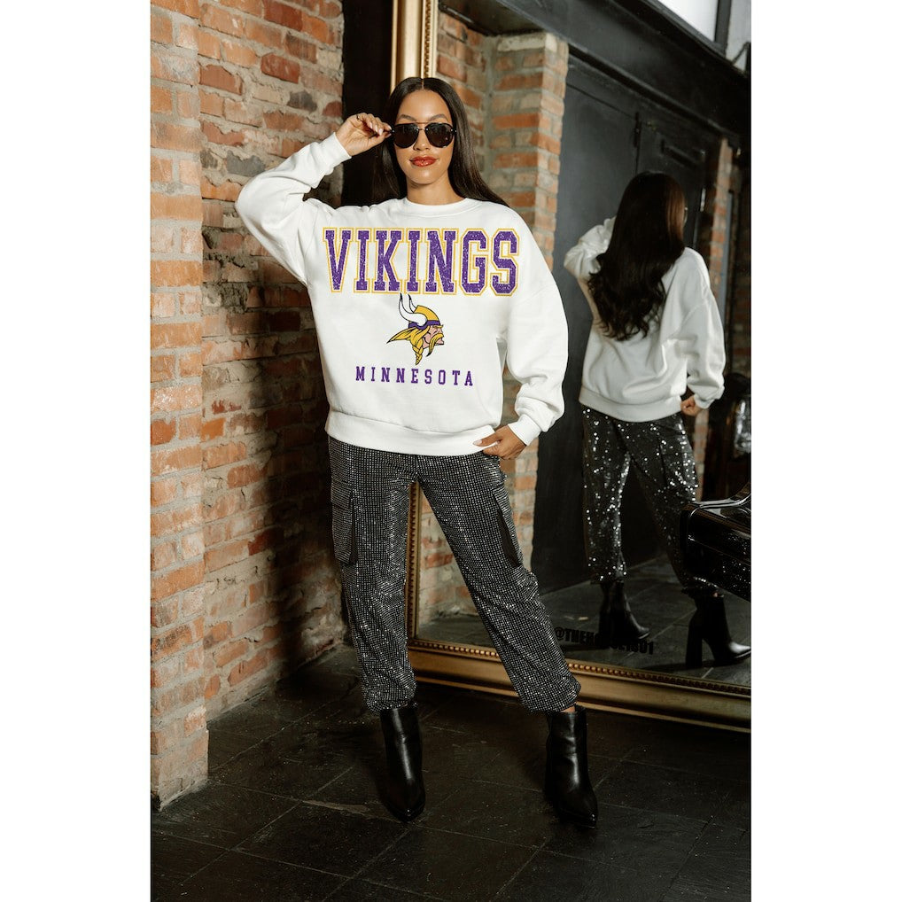 Minnesota Vikings Gameday Couture Women's Sunday Drives Oversized Crewneck Pullover Sweatshirt – White outlet