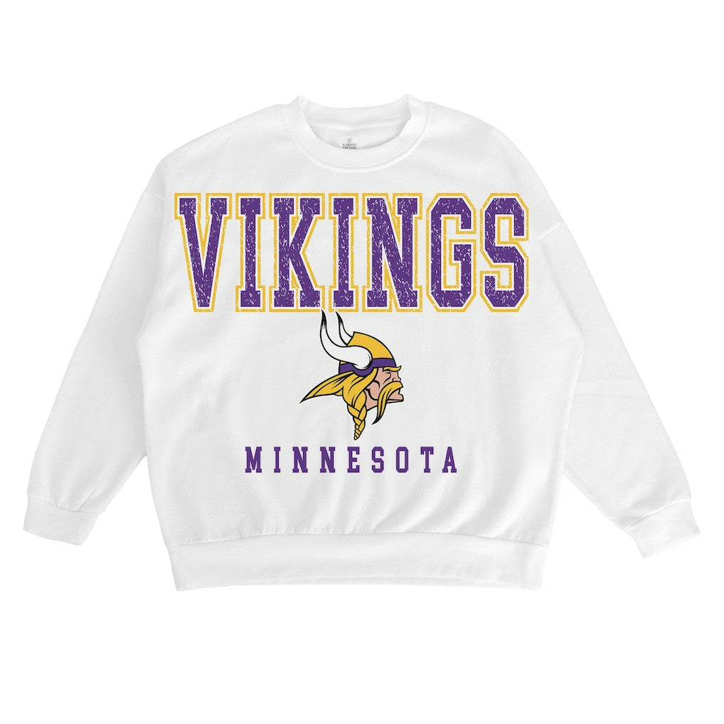 Minnesota Vikings Gameday Couture Women's Sunday Drives Oversized Crewneck Pullover Sweatshirt – White outlet