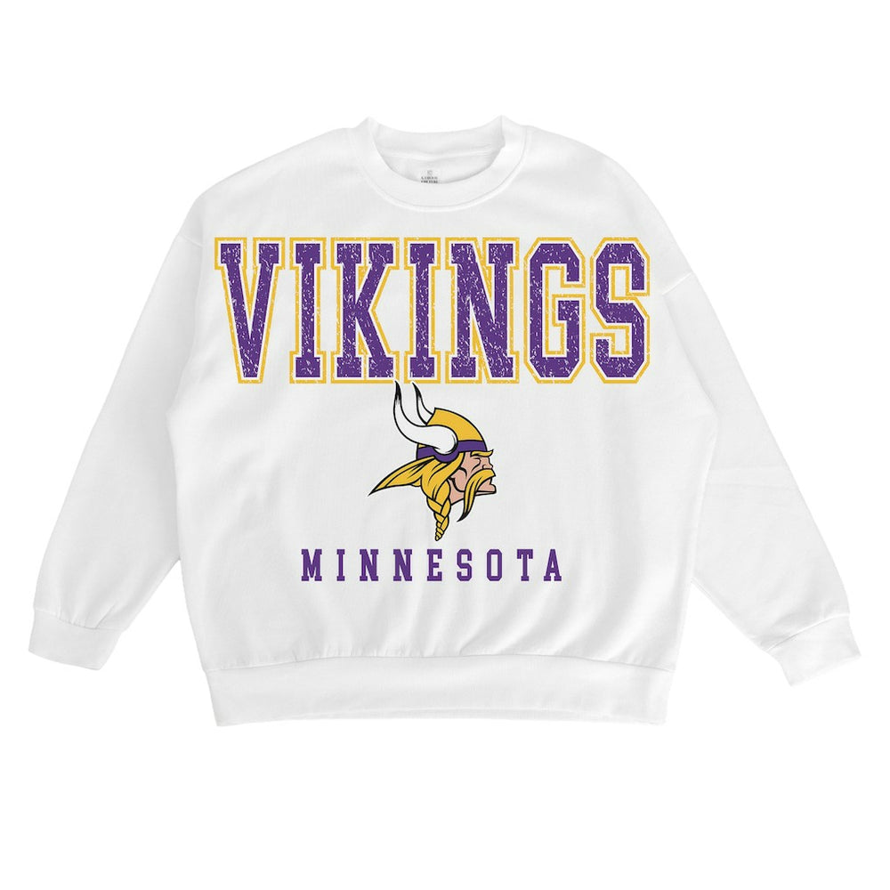 Minnesota Vikings Gameday Couture Women's Sunday Drives Oversized Crewneck Pullover Sweatshirt – White outlet