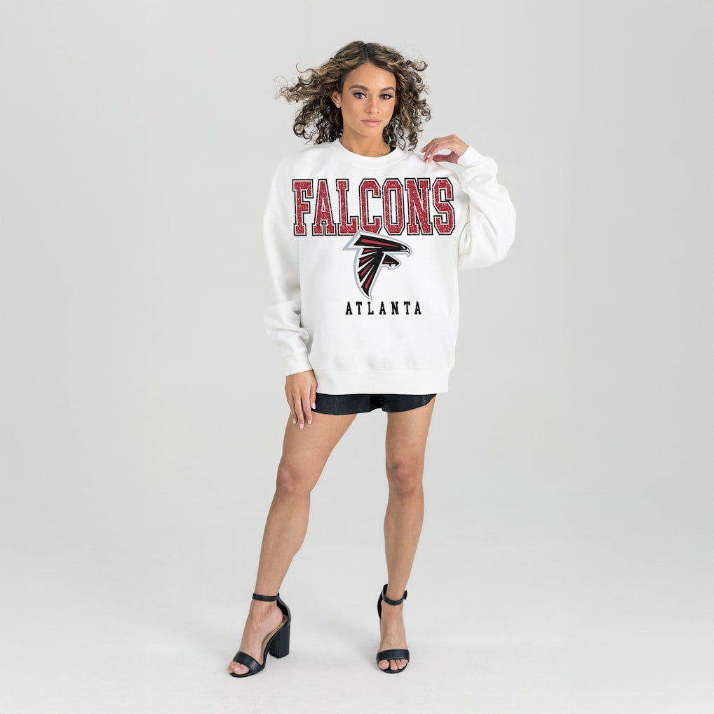 Atlanta Falcons Gameday Couture Women's Sunday Drives Oversized Crewneck Pullover Sweatshirt – White for sale