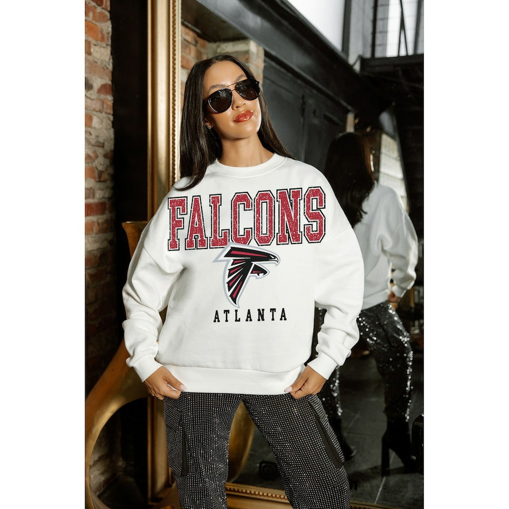 Atlanta Falcons Gameday Couture Women's Sunday Drives Oversized Crewneck Pullover Sweatshirt – White for sale